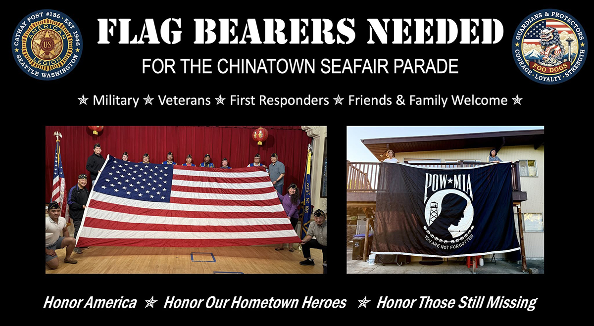 Cathay Post #186 to carry historic flags in Seattle Chinatown Seafair Parade